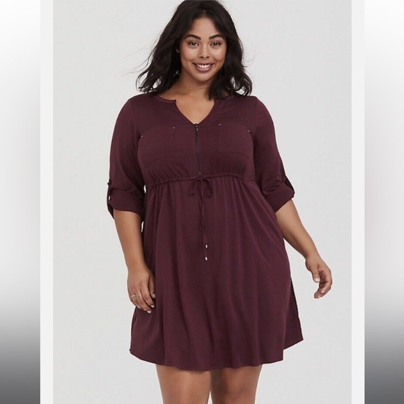TORRID BURGUNDY PURPLE ZIP CHALLIS SHIRT DRESS 3X - Picture 6 of 16